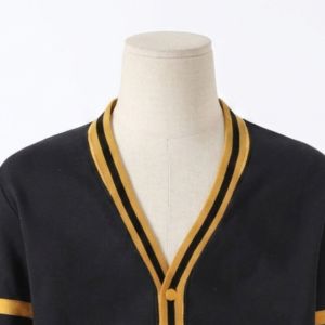 Custom Classic Black & Gold Greek Fleece <b>Cardigan</b> <b>Varsity</b> Striped Button-Down Sweater Jacket with Front Pockets & Ribbed Cuffs - Product Image 3