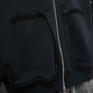 Fabricant de vêtements, OEM personnalisé, vente en gros, streetwear, 100% coton, coupe ample, épaules tombantes, fermeture éclair, strass brodés, Y2K, pour hommes - Product Image 6