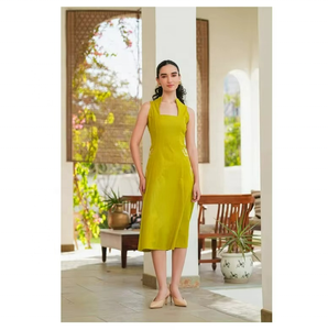 Robe en tissu extensible en coton écologique pour femmes, pour les collections printemps-été, texture fluide et douce, motif uni, approvisionnement mondial - Product Image 1