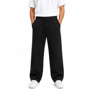 Pantalon Homme Style Urbain Décontracté, Coupe Ample et Large, Taille Élastique à Cordon, Tissu Lisse Tissé - Product Image 1