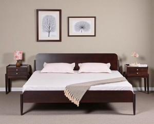 Solid Wood Queen <b>Bed</b> Frame Minimalist Design Teak Wood Natural Finish Round Legs Handmade Bedstead - Product Image 2