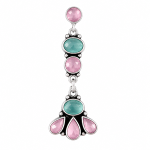 Boucles d'oreilles pendantes en argent oxydé, vente en gros |   Boucles d'oreilles ethniques en pierres multicolores |   Fournisseur en gros de bijoux de mode bohème - Product Image 1