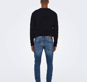 กางเกงยีนส์ผู้ชายทรงสกินนี่ฟิตสีน้ำเงิน เอวยางยืดสูง เนื้อผ้านุ่ม สีน้ำเงินกลาง ลายเส้นแนวตั้ง ทรงเข้ารูป สไตล์ลำลอง - Product Image 2