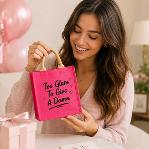 Sac cadeau en jute rose personnalisé, petit format, écologique, mini sac fourre-tout réutilisable, emballage cadeau, vente en gros - Product Image 4