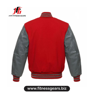 Veste universitaire rouge pour homme, manches en cuir PU, col rabattu, vêtement décontracté pour l'automne - Product Image 2