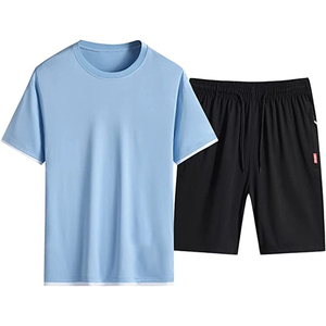 Men's Summer Quick Dry Solid Black T-Shirt & Shorts <b>Set</b> Casual Polyester <b>Knitted</b> Two Piece Outfit - Product Image 4