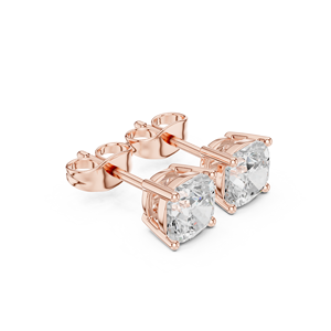 Cushion Cut Diamond <b>Stud</b> Earrings in Solid Gold or Sterling <b>Silver</b> Elegant Four Prong Setting Square Jewelry for Women - Product Image 1