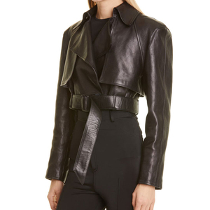 Chaqueta Corta de Pana y Cuero Genuino para Mujer, Corte Entallado, Cierre de Cremallera, Casual, Elegante, Manga Larga, Prenda Exterior Estilosa para Uso Diario - Product Image 4