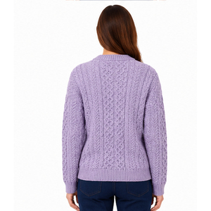 Cárdigan de punto morado para mujer, manga larga, color liso, cuello redondo, cierre de botones, lana y viscosa, tejido a mano, invierno - Product Image 2