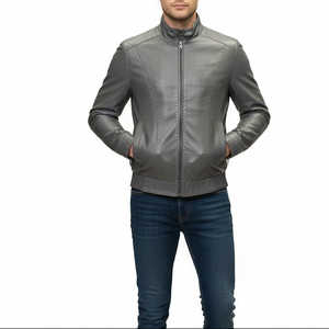 Veste en cuir gris pour homme Leathertex Autumn Moto Biker - Product Image 2
