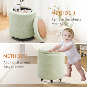 Sgabello Multifunzionale in Velluto Teddy con Ruote, Poggiapiedi Contenitore e Tavolino da Caffè Integrato - Pouf e Sgabelli con Ruote - Product Image 5