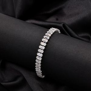 RAMDUT IMPEX Silver Plated Baguette Cut Moissanite Tennis Bracelet Channel Setting Geometric Design Trendy Unisex GRA Wedding - Product Image 2