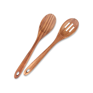 Juego de cucharas de madera natural al por mayor, 2 espátulas de cocina de madera para mezclar, cuchara ranurada de mango largo de Vietnam - Product Image 1