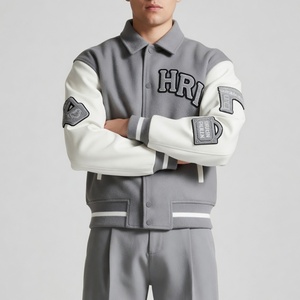 Veste universitaire personnalisée, robuste, pliable, avec patch brodé en chenille, corps en laine, manches en cuir de vachette, style bomber, pour l'école - Product Image 2