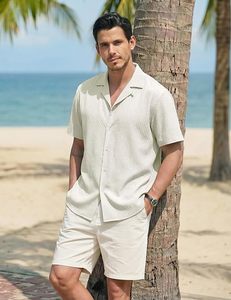 Camisa de Hombre con Textura Flux, Manga Corta, Estilo Cubano, Ligera, Transpirable, Casual de Playa para Verano, Serie 2026 - Product Image 2
