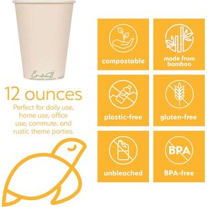 Gobelets à café jetables 100% compostables [12oz 80 pièces] Gobelets en papier de bambou écologiques de qualité supérieure Vaisselle biodégradable jetable - Product Image 3