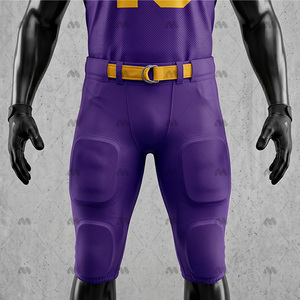 Ensemble d'uniformes de football américain personnalisés, violet et or, maillot et pantalon sublimés, coupe ajustée pour homme, évacuation de l'humidité, toutes saisons, vêtements d'équipe - Product Image 4