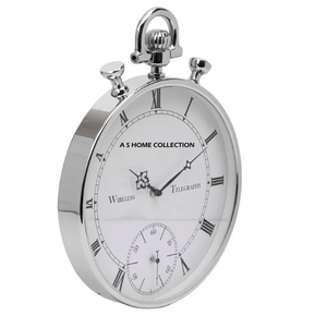 Horloge murale de style européen en acier inoxydable, métal brillant poli, forme arrondie, finition argentée, usage domestique - Product Image 1