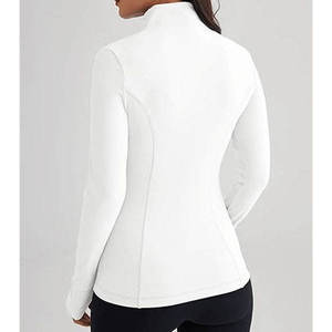 Chaqueta de Forro Polar con Cremallera y Manga Larga para Mujer, Blanca, Tejida, Transpirable, de Color Sólido, Largo Regular, Cuello Alto, para Otoño - Product Image 2
