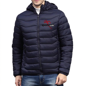 Chaqueta Acolchada con Capucha Azul Marino para Hombre, Cierre de Cremallera, Chaqueta Deportiva de Invierno - Product Image 5