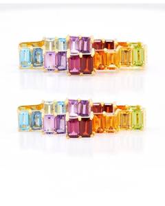<b>Gold</b> Plated Moissanite <b>Emerald</b> Cut Geometric Colorful Dangle Hoop Drop <b>Earrings</b> for Women Party Gift Jewelry - Product Image 2