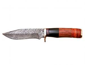 Couteau utilitaire artisanal en acier Damas à pointe tombante, manche en bois segmenté et corne, garde en laiton, outil de terrain - Product Image 4