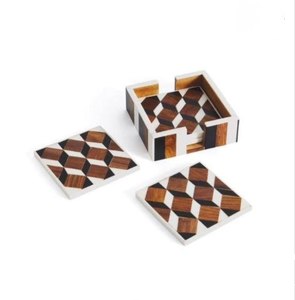 New Style <b>White</b> Marble <b>Coaster</b> Wood Marble <b>Coaster</b> Stone Coffee Tea Serve Tray Place Mats At very low factory Price Table Decor - Product Image 5