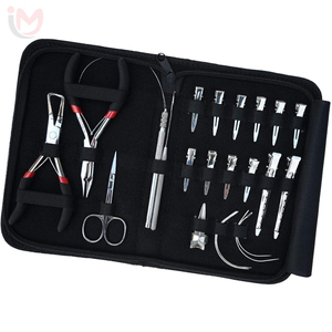 Professional Gold Hair Extension Tools Set Dual Pliers Scissors Wire Loop Threader <b>Needle</b> Zipper Storage <b>Case</b> Kit 5Pcs OEM - Product Image 5