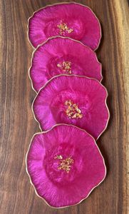 Posavasos de resina rosa malva con efecto de tinta alcohólica, tapetes redondos para bebidas, cubiertas para vasos, protección de superficies de vajilla, exportación B2B para contratistas. - Product Image 3