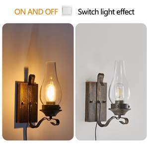 Rustic Farmhouse <b>Wall</b> Sconces Set 2 Vintage Industrial <b>Plug</b>-in <b>Wall</b> <b>Lights</b> Clear Glass Shade Black Gold Finish Bedroom - Product Image 6