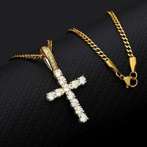 Silver Moissanite Cross Pendant Necklace Tennis <b>Chain</b> <b>Iced</b> <b>Out</b> Hip Hop Jewelry Unisex Gift - Product Image 5