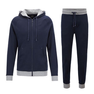Ensemble de survêtement athlétique pour homme 100 % coton molletonné, sweat à capuche zippé et pantalon de jogging, deux pièces, uni, pour la gym et le sport - Product Image 1