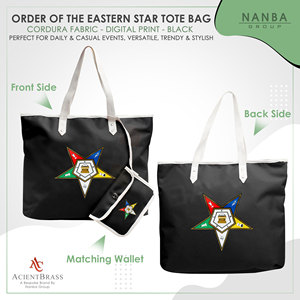 Eastern Star Masonic <b>Black</b> Tote <b>Bag</b> with Zipper Closure | Custom Logo Waterproof Shopping <b>Bag</b> for Unisex Use - Product Image 2