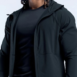 Sudadera con capucha para hombre, negra, con cremallera completa, de manga regular, lisa, cortavientos, ajuste slim, con logo personalizado, al por mayor, de alta demanda - Product Image 6