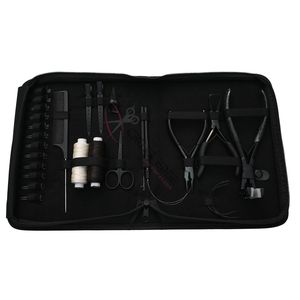 Black Hair Extension Tools Kit Micro Beads Remover Plier Pulling Hook 2pcs Hair Loop Tail Comb Tape-In Plier Parting Finger - Product Image 1