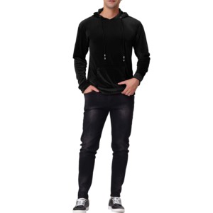 Sudadera con Capucha Negra para Hombre, Corte Regular, Forro Polar, Informal, para Otoño, con Bolsillos, Diseño de Color Sólido, Tejida - Product Image 2