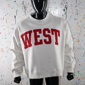 Sudadera de cuello alto color gris ceniza occidental 100% roja con bordado de apliques, sudadera de cuello ancho con hilos finos - Product Image 1