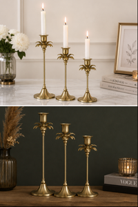 Ensemble de luxe de 3 bougeoirs décoratifs en métal à motif floral pour la décoration de la maison et les centres de table de mariage - Product Image 6