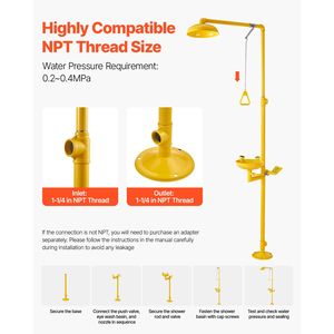 Doccia di Emergenza e Stazione di Lavaggio Occhi Approvata OSHA, 34.25 X 15.75 X 91.73 Pollici, in Acciaio Inox 304, Combinazione Doccia e Lavaocchi di Sicurezza - Product Image 6