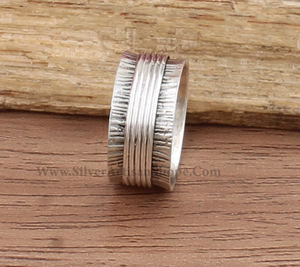 Anillo Giratorio de Cinco Capas con Bisel de Turquesa en Plata de Ley 925, Anillo Antiestrés para Mujeres y Hombres, Estilo Boho - Product Image 1