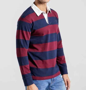 Fabricante de Ropa de Lujo, Camiseta Polo Casual de Manga Larga para Hombre, 100% Algodón de Alta Calidad con Rayas Anchas - Product Image 2