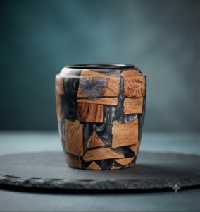 Quemador de Aroma Religioso de Sándalo Hecho a Mano, Mini Mubkhar con Incrustaciones de Hueso y Resina Epoxi, Decoración, Regalo - Product Image 3