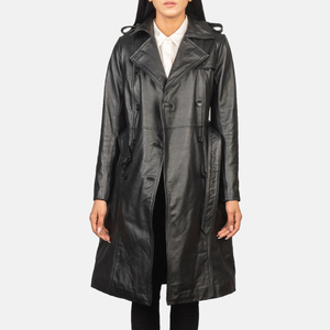 Manteau long en cuir véritable pour femme, personnalisé OEM, avec capuche à fourrure, matelassé, veste d'hiver à manches longues, fermeture éclair, style moto - Product Image 5