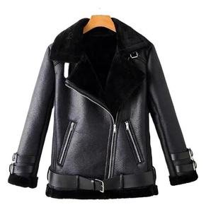 Chaqueta de Motero Negra para Hombre, Cuello Camisero, Forro de Piel Sintética, Chaqueta de Invierno de Cuero PU - Product Image 1