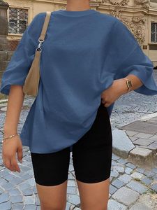 T-shirt ample en jersey 100% coton respirant pour femme, col rond, manches courtes, coupe ample, toutes saisons - Product Image 6