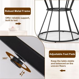 Tavolo da Pranzo Rotondo Marrone da 47 Pollici per 4-6 Persone, Dimensioni Familiari con Base in Metallo a Clessidra e Piano Curvo - Product Image 6