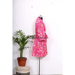 Kimono d'hiver neuf à imprimé floral Kantha, manches trois quarts, respirant, doux, design réversible, avec cordon de serrage, vêtements de nuit pour femmes - Product Image 6