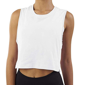Camiseta Corta de Algodón Blanca para Mujer, Cuello Redondo, Sin Mangas, Color Sólido, Informal, Transpirable, Deportiva - Product Image 3