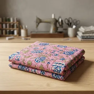 Bloque de mano indio de alta calidad hecho a mano con estampado floral para vestidos acolchados y tela artesanal para niños por yardas a precio al por mayor - Product Image 4