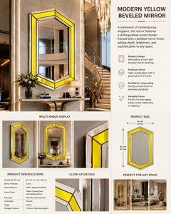 Miroir mural hexagonal doré, design galet, miroir décoratif pour salle de bain, chambre à coucher, salon, moderne et élégant, à fixer au mur, 24*32 pouces - Product Image 1